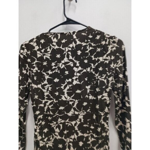 Nic+Zoe Womens Floral Top Small Brown Surplice Jersey Ruched 3/4 Sleeve Y2K - Picture 6 of 6